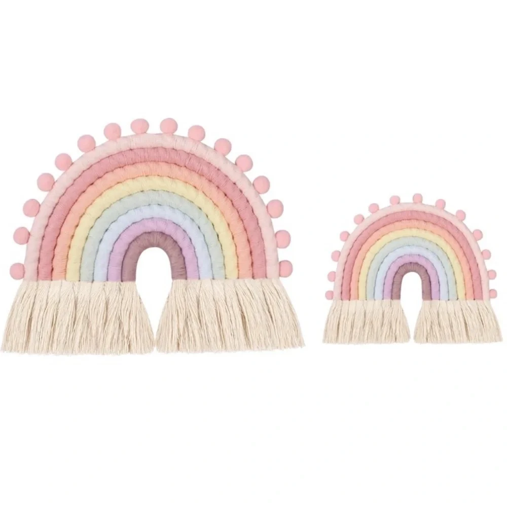 Rainbow woven macrame wall decor tapestry bedroom living room hanging Large - Picture 7 of 8